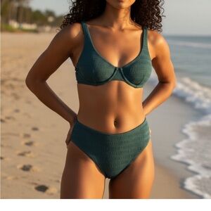 Samiol Textured Teal Women's Bikini Set - Swim Top & Bottom